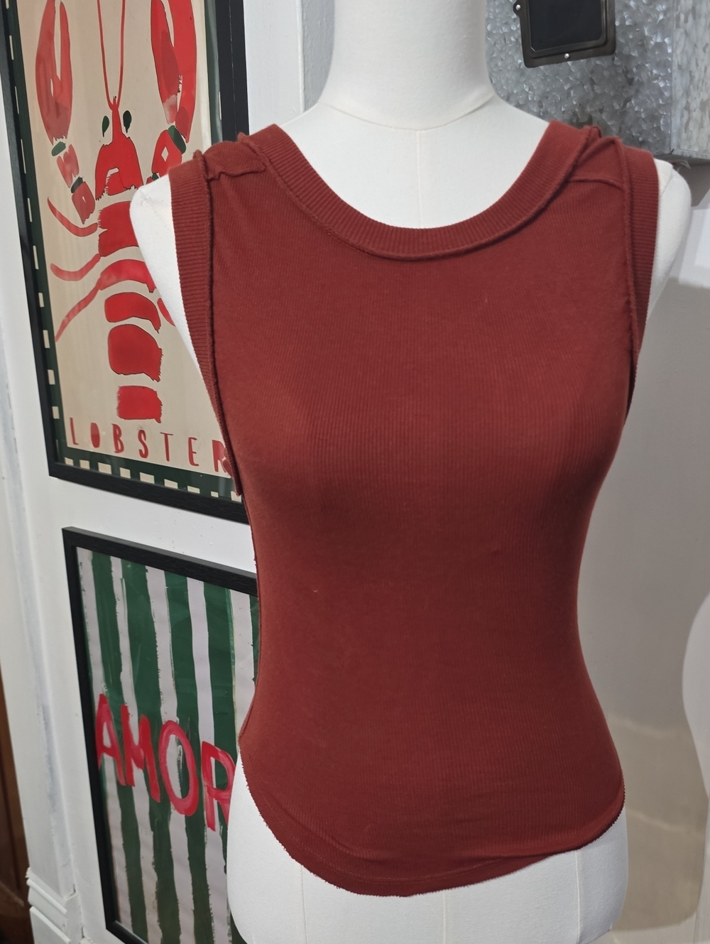 We The Free People Kate Ribbed Tank Top in Rust